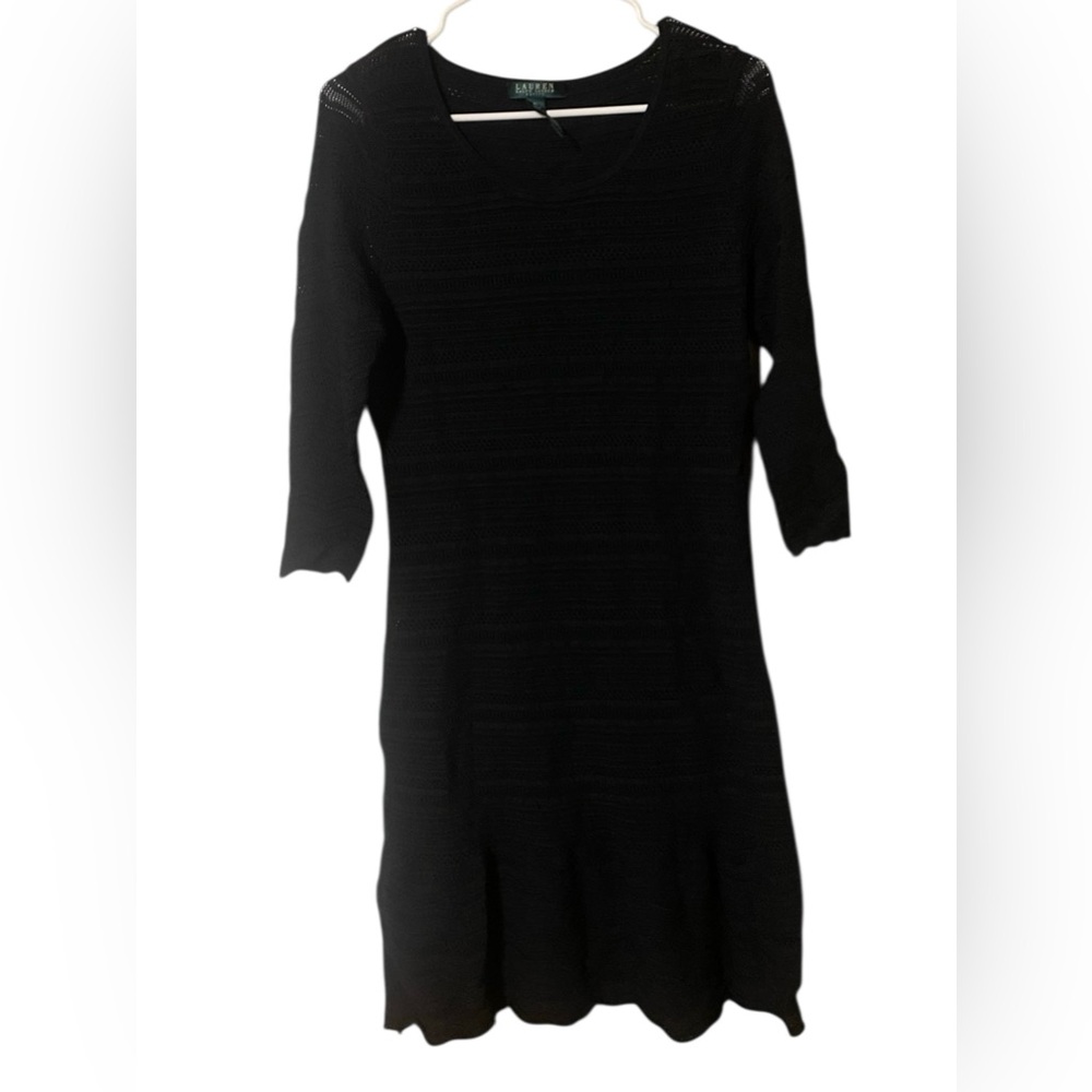 RALPH LAUREN Crochet Knit Midi Dress Women’s PL Black Dark Romantic Whimsigoth